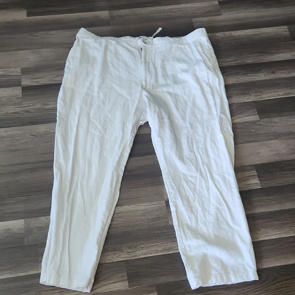 Marc Anthony White Linen  Chinos with Elastic Waistband Size 40 / 30